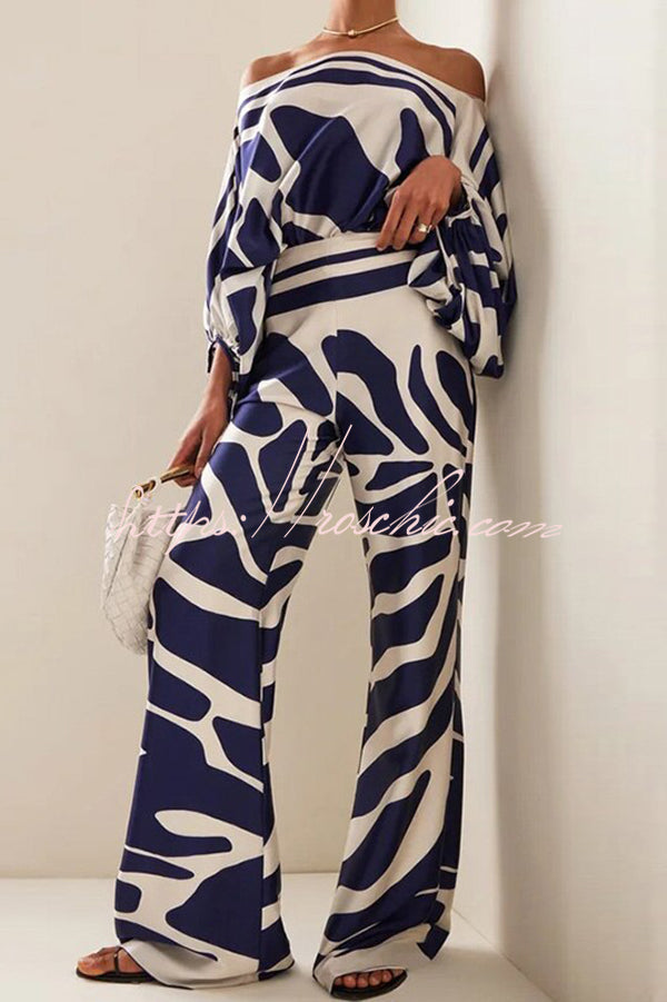 Satin Off Shoulder Dolman Sleeve Top & Wide Leg Pants Set