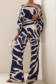 Satin Off Shoulder Dolman Sleeve Top & Wide Leg Pants Set