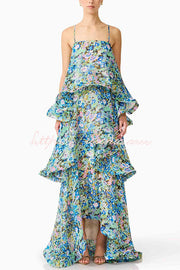 Floral Print Georgette Tiered Maxi Dress – Square Neck