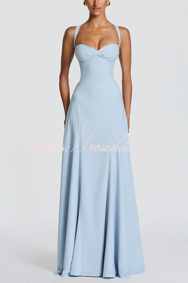 Chiffon Sweetheart Neck Maxi Dress with Lace-Up Back