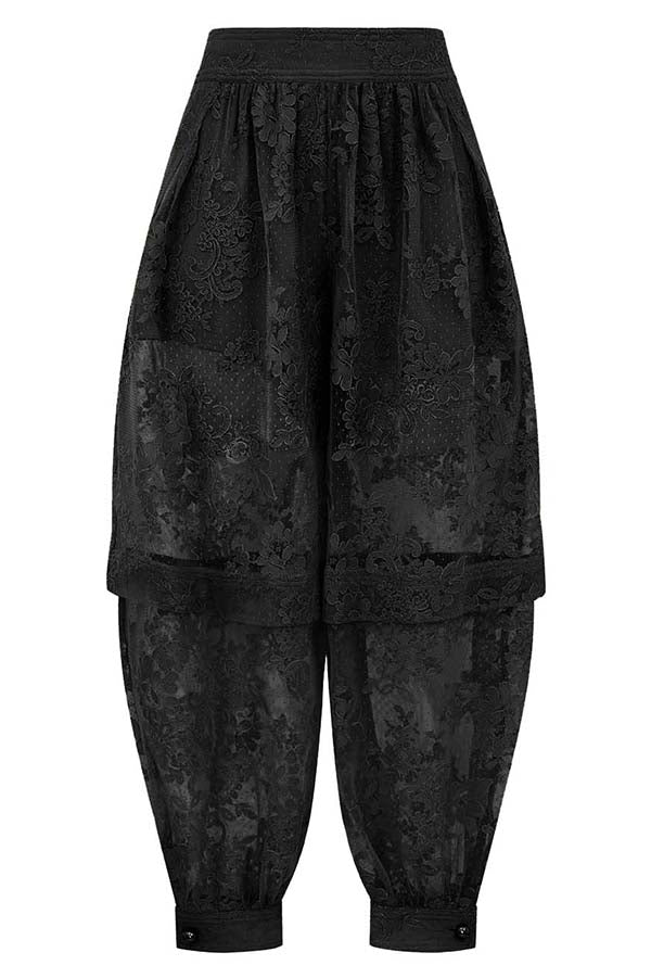 Lace Harem Pants with Gathered Waist & Ankle Cuffs