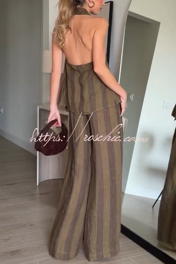 Striped Linen Blend Halter Top & Wide Leg Pants Set