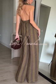 Striped Linen Blend Halter Top & Wide Leg Pants Set