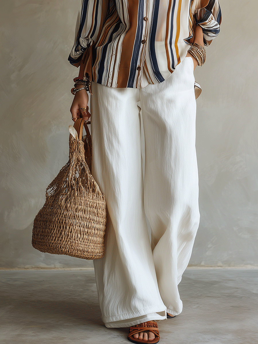 Bohemian Vertical Stripe Long Sleeve Blouse in Earth Tones