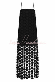 Embroidered Polka Dot Square Neck Tassel Hem Slip Maxi Dress