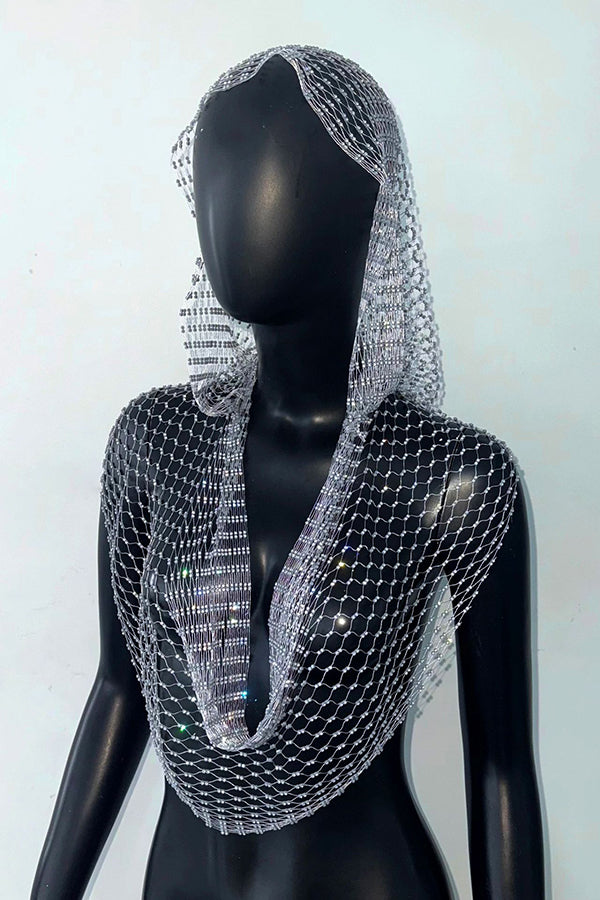 Fishnet Rhinestone Hooded Vest Top