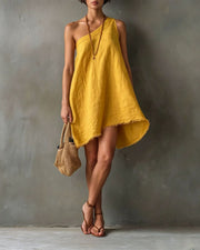 One-Shoulder Frayed Hem Mini Dress