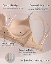 Low Cut U-Shape Backless Push Up Bra with Plunge Support