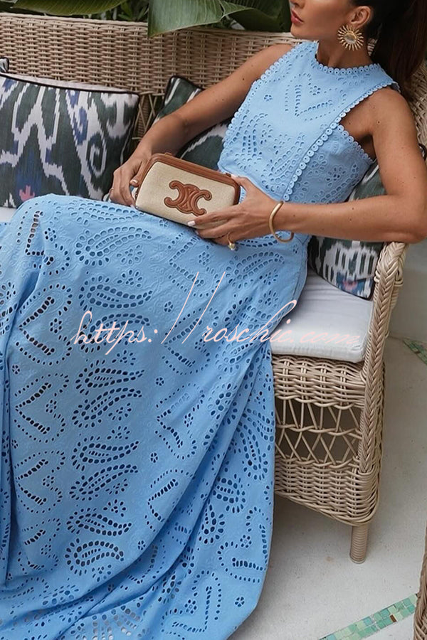 Embroidered Lace High-Rise Maxi Skirt with Pockets