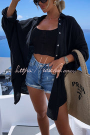 Linen Blend Sequin Oversized Shirt | Vacation Cover-Up