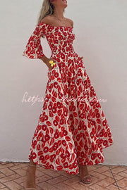 Floral Smocked Off-Shoulder Maxi Dress with Pockets