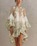 Bell Sleeve Print Ruffle Mini Dress