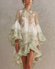 Bell Sleeve Print Ruffle Mini Dress