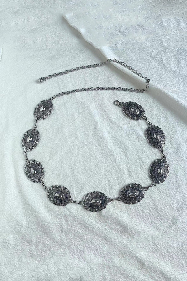 Retro Geometric Metal Waist Chain – Gold & Silver