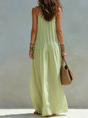 Pistachio Green Boho Maxi Dress with Tiered Skirt