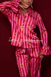 Candy Stripe Tiered Bell Cuff Pajama Set with Pockets