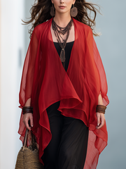 Red Chiffon Cardigan & Black Slip Dress Set | Resort Wear