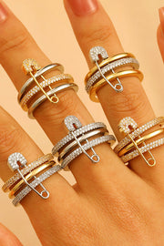 Three-Color Geometric Open Ring with Detachable Brooch Pin