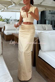 Cotton Twill V-Neck Crop Top with Plunging Neckline