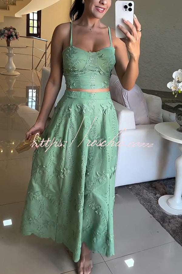 Floral Embroidery Smocked Tank Top and Maxi Skirt Set