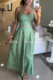 Floral Embroidery Smocked Tank Top and Maxi Skirt Set