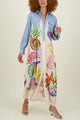 Maxi abrigo camisero con estampado marino y bolsillos
