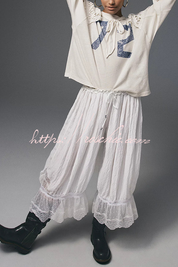 Elastic Waist Lace Hem Bloomer Pants – Loose Fit