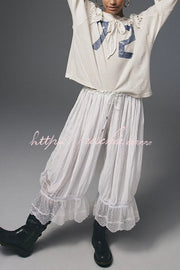 Elastic Waist Lace Hem Bloomer Pants – Loose Fit