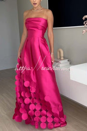 Robe longue en satin à pois et épaules dénudées – Robe de soirée formelle