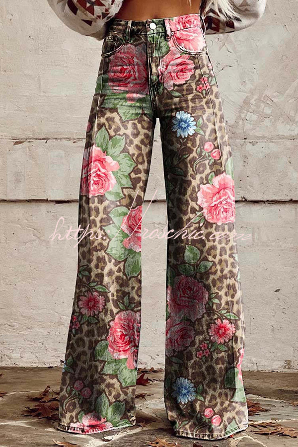 Pantalon large imprimé avec poche boutonnée – Coupe ample