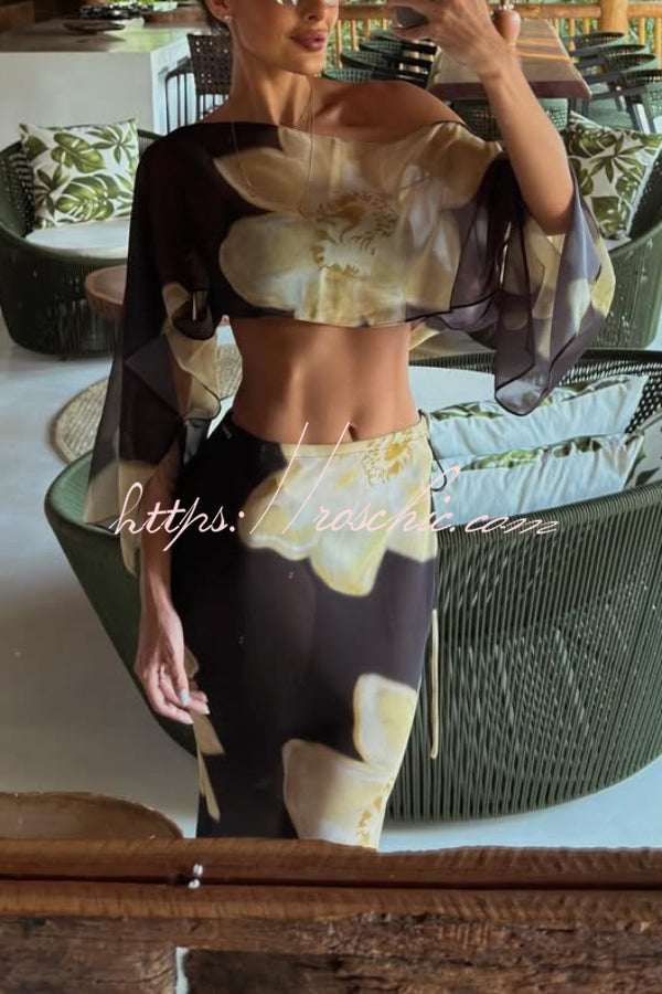 Floral Off-Shoulder Long Sleeve Top & Maxi Skirt Set