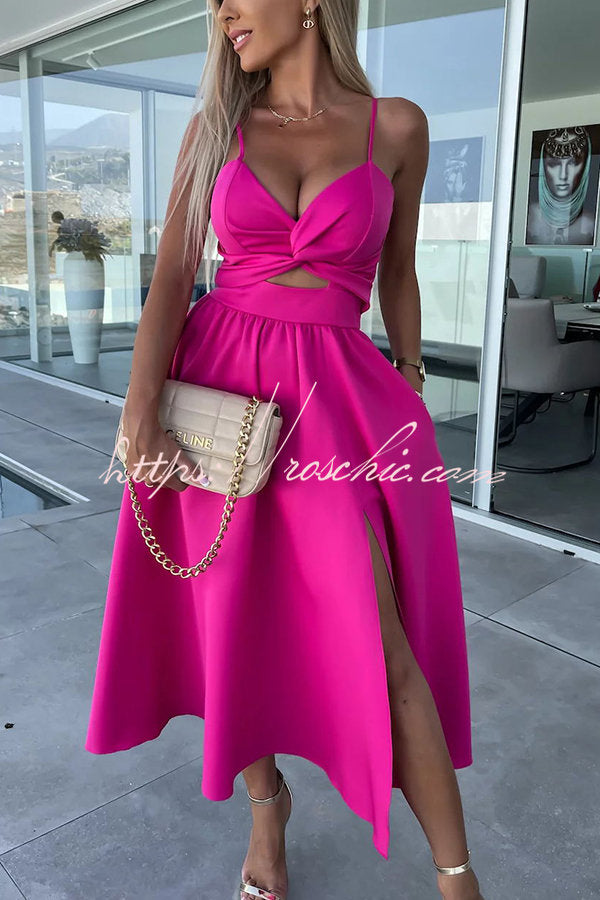 Sleeveless V-Neck Cutout Midi Dress with Pockets
