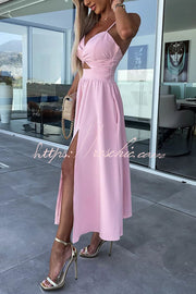 Sleeveless V-Neck Cutout Midi Dress with Pockets