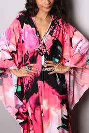 Printed Batwing Sleeve Loose Maxi Dress for Vacation