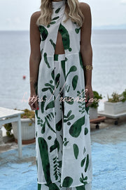 Doodle Print Sleeveless Midi Top & Pants Set – Loose Fit