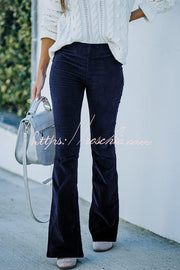 Women's Corduroy Bell Bottom Pants with Elastic Waist