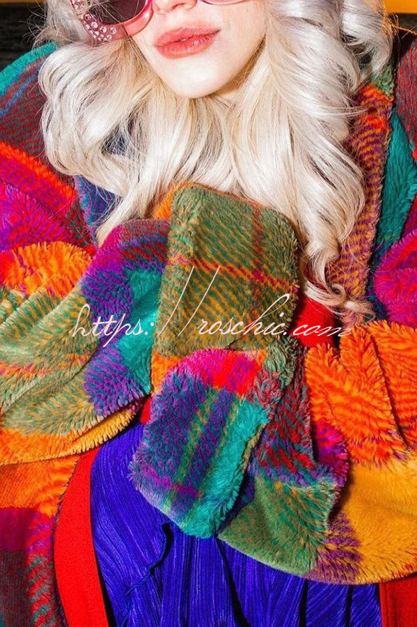 Plush Lined Color Block Lapel Coat – Long Sleeve