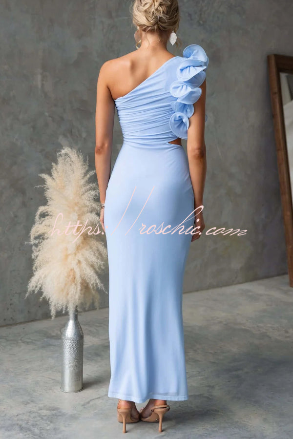 One-Shoulder Mesh Maxi Dress – Slim Fit Party Dress