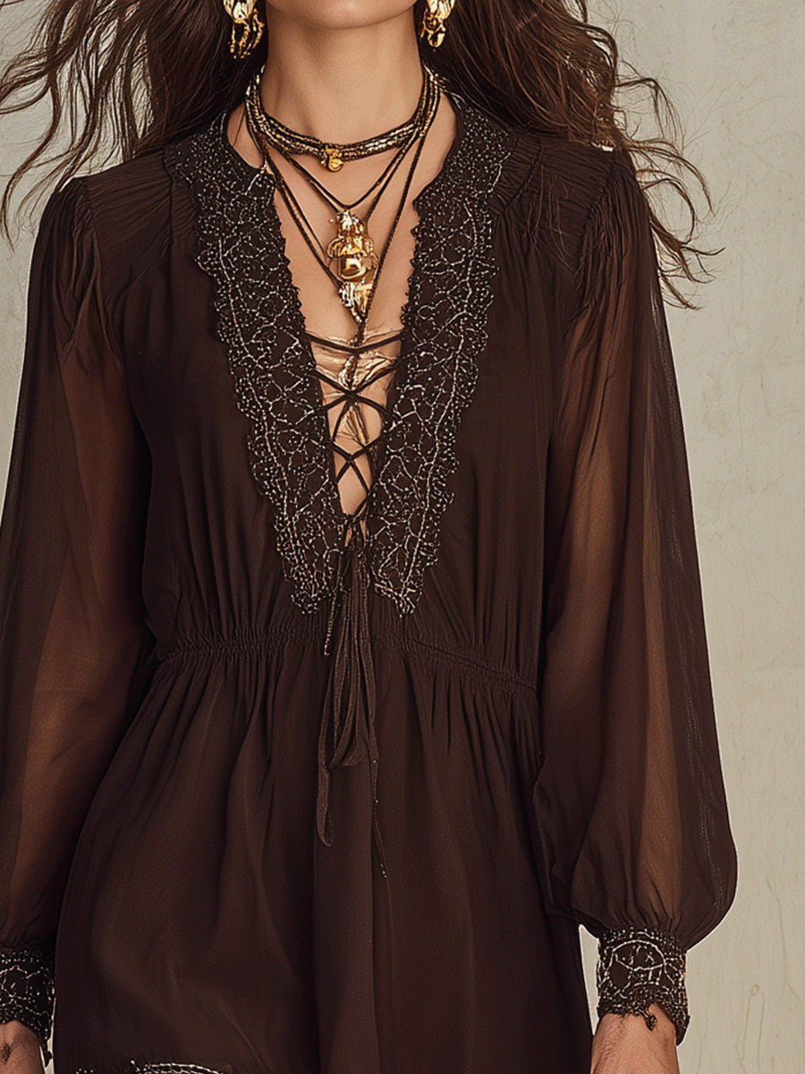 Chocolate Brown Embroidered Mini Dress | Coastal Style