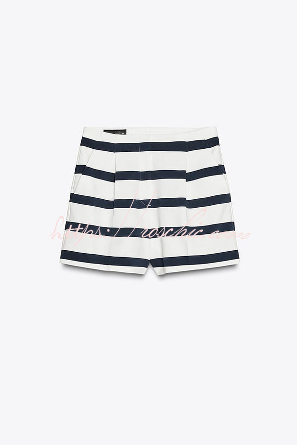 Striped Short Sleeve T-Shirt & High-Rise Loose Shorts Set