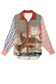 Tiger Print Long Sleeve Shirt and Pants Set – Loose Fit