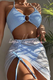 Spaghetti Strap Pleated Three-Piece Swimsuit Set