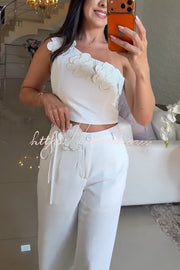 Floral One Shoulder Crop Top & Wide Leg Pants Set