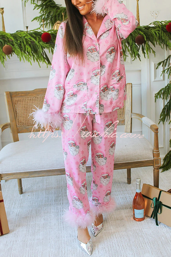 Ensemble pyjama de Noël à bordure en plumes et poches