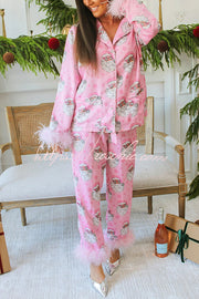 Ensemble pyjama de Noël à bordure en plumes et poches