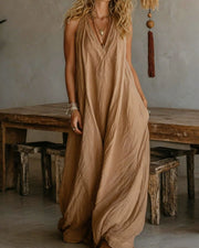 Flowy Boho V-Neck Halter Maxi Dress