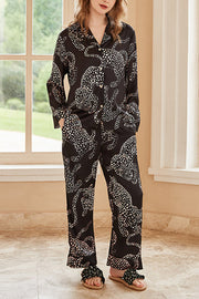 Black Jaguar Print Long Sleeve Two-Piece Lounge Set