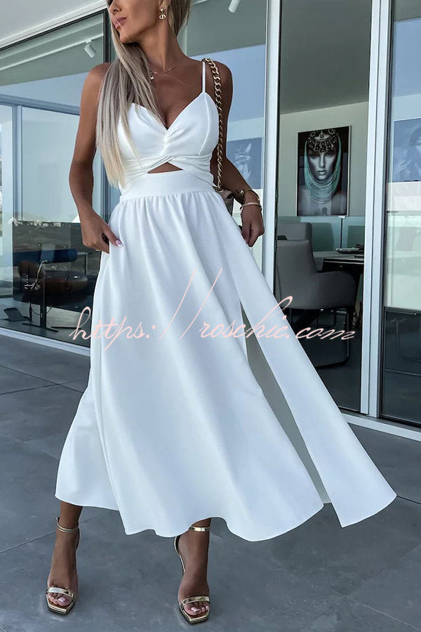Sleeveless V-Neck Cutout Midi Dress with Pockets