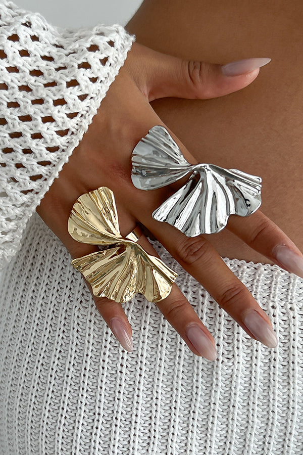 Bague en alliage en forme de feuille de Ginkgo en or et argent