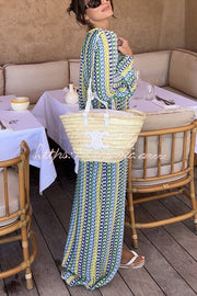 Colorful Wave Print Knit Maxi Dress – Long Sleeve
